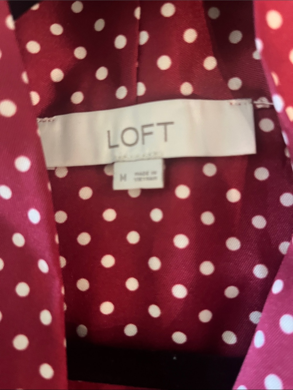 LOFT Burgundy Red Polka Dot Tie-Neck Blouse - Picture 2 of 4